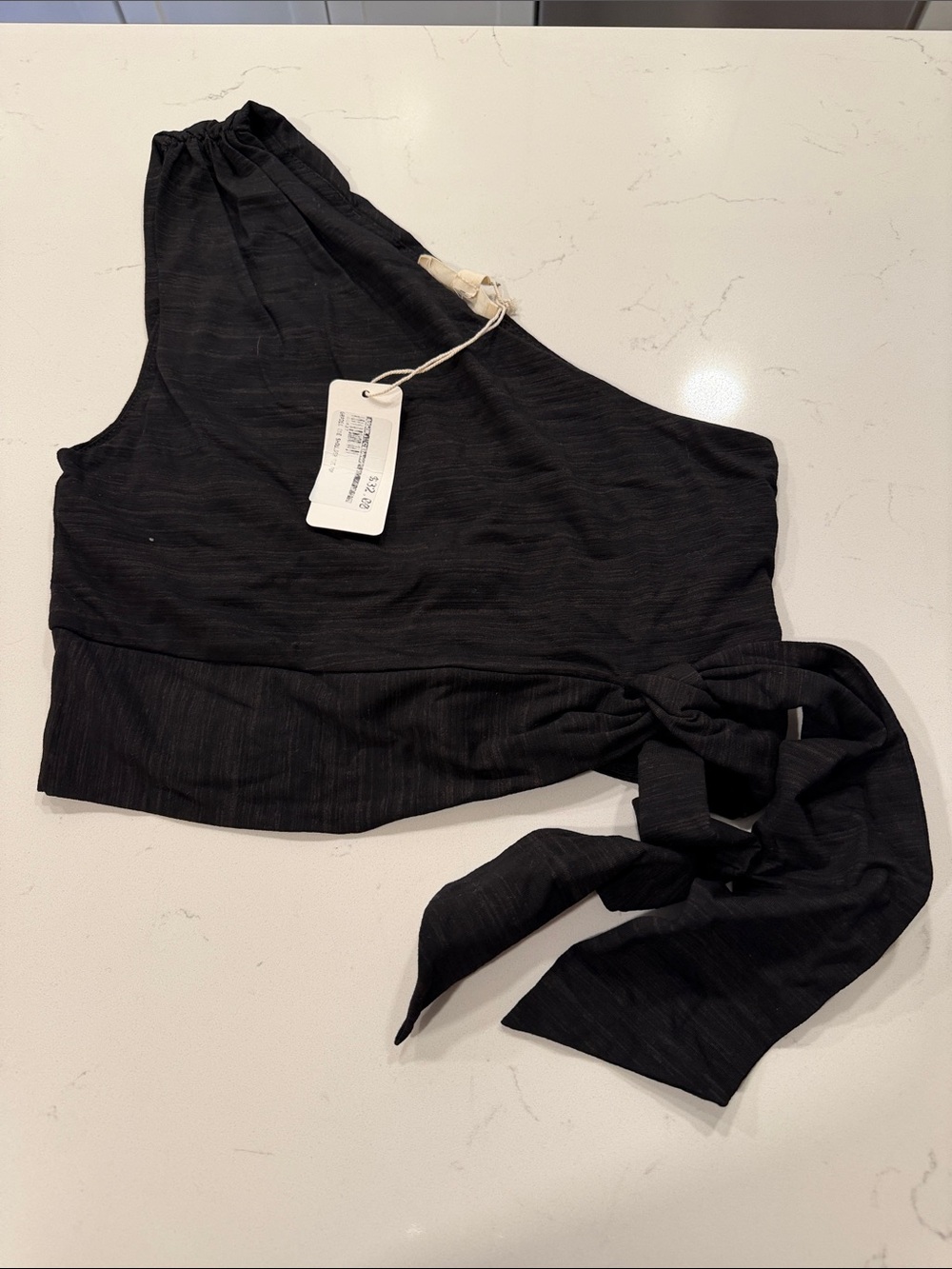 Off-the-Shoulder One-Arm Tie-Detail Sweater Top - Black